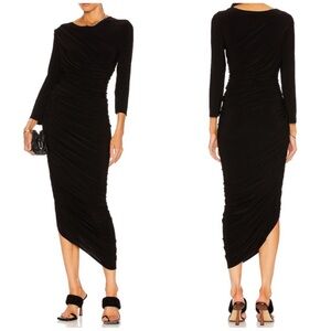Norma Kamali Diana asymmetric hem Long-Sleeve black Midi Dress size L